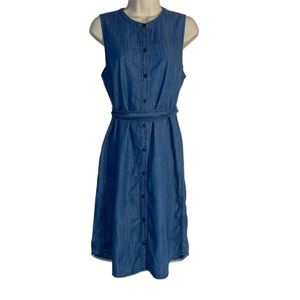 J Crew Button Down Sleeveless Denim Dress With Tie Size Small